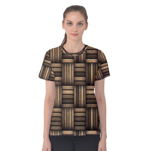 Brown Weaving Texture, Macro, Brown Wickerwork Women s Cotton T-shirt by nateshop