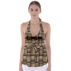 Brown Weaving Texture, Macro, Brown Wickerwork Tie Back Tankini Top by nateshop