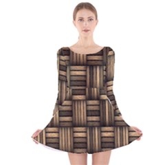 Brown Weaving Texture, Macro, Brown Wickerwork Long Sleeve Velvet Skater Dress by nateshop