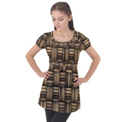 Brown Weaving Texture, Macro, Brown Wickerwork Puff Sleeve Tunic Top by nateshop