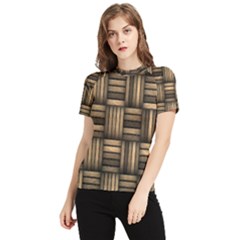 Brown Weaving Texture, Macro, Brown Wickerwork Women s Short Sleeve Rash Guard by nateshop