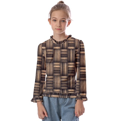 Brown Weaving Texture, Macro, Brown Wickerwork Kids  Frill Detail T-shirt by nateshop