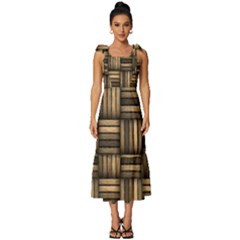 Brown Weaving Texture, Macro, Brown Wickerwork Tie-strap Tiered Midi Chiffon Dress by nateshop