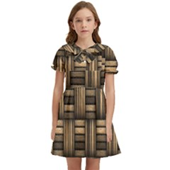 Brown Weaving Texture, Macro, Brown Wickerwork Kids  Bow Tie Puff Sleeve Dress