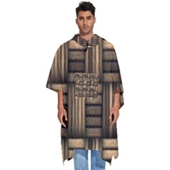 Brown Weaving Texture, Macro, Brown Wickerwork Men s Hooded Rain Ponchos by nateshop