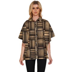 Brown Weaving Texture, Macro, Brown Wickerwork Women s Batwing Button Up Shirt