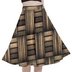 Brown Weaving Texture, Macro, Brown Wickerwork A-line Full Circle Midi Skirt With Pocket by nateshop