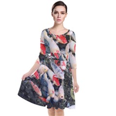 Koi Fish Nature Quarter Sleeve Waist Band Dress by Ndabl3x