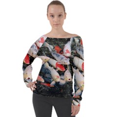 Koi Fish Nature Off Shoulder Long Sleeve Velour Top by Ndabl3x