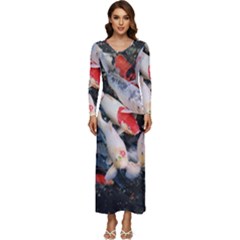 Koi Fish Nature Long Sleeve Longline Maxi Dress by Ndabl3x