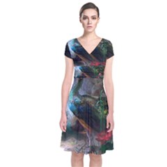 Peacock Art Painting Short Sleeve Front Wrap Dress by Ndabl3x