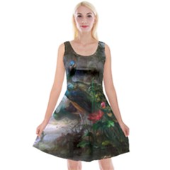 Peacock Art Painting Reversible Velvet Sleeveless Dress by Ndabl3x