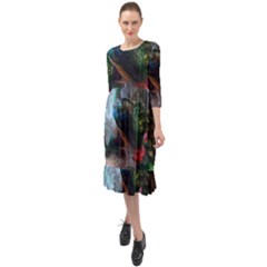 Peacock Art Painting Ruffle End Midi Chiffon Dress by Ndabl3x