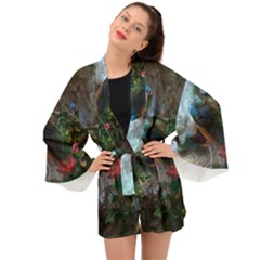 Peacock Art Painting Long Sleeve Kimono by Ndabl3x