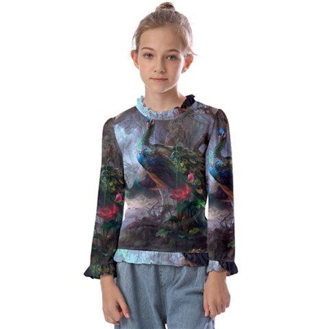 Peacock Art Painting Kids  Frill Detail T-shirt by Ndabl3x