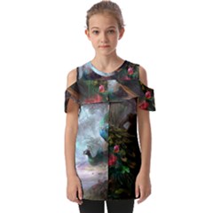 Peacock Art Painting Fold Over Open Sleeve Top by Ndabl3x