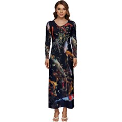 Shoal Of Koi Fish Water Underwater Long Sleeve Longline Maxi Dress by Ndabl3x