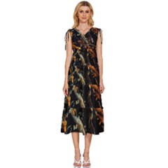 Shoal Of Koi Fish Water Underwater V-neck Drawstring Shoulder Sleeveless Maxi Dress by Ndabl3x