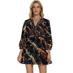 Shoal Of Koi Fish Water Underwater V-neck Placket Mini Dress by Ndabl3x