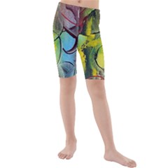 Detail Of A Bright Abstract Painted Art Background Texture Colors Kids  Mid Length Swim Shorts by Ndabl3x