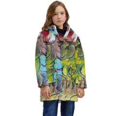 Detail Of A Bright Abstract Painted Art Background Texture Colors Kids  Hooded Longline Puffer Jacket by Ndabl3x