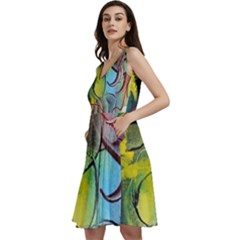 Detail Of A Bright Abstract Painted Art Background Texture Colors Sleeveless V-neck Skater Dress With Pockets