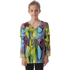 Detail Of A Bright Abstract Painted Art Background Texture Colors Kids  V Neck Casual Top by Ndabl3x