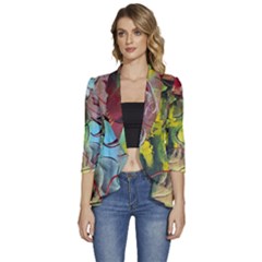 Detail Of A Bright Abstract Painted Art Background Texture Colors Women s 3/4 Sleeve Ruffle Edge Open Front Jacket by Ndabl3x