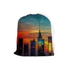 New York City Skyline Usa Drawstring Pouch (large) by Ndabl3x