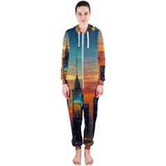 New York City Skyline Usa Hooded Jumpsuit (ladies)