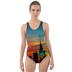 New York City Skyline Usa Cut-out Back One Piece Swimsuit by Ndabl3x