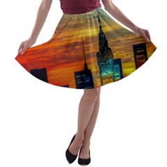 New York City Skyline Usa A-line Skater Skirt by Ndabl3x