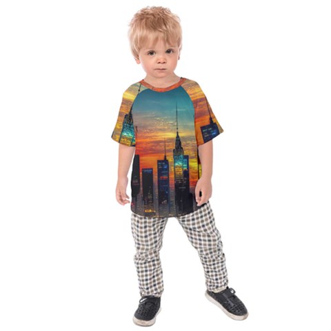 New York City Skyline Usa Kids  Raglan T-shirt by Ndabl3x