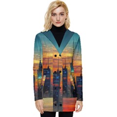 New York City Skyline Usa Button Up Hooded Coat  by Ndabl3x