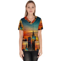 New York City Skyline Usa Women s V-neck Scrub Top by Ndabl3x