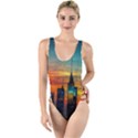 New York City Skyline Usa High Leg Strappy Swimsuit View1