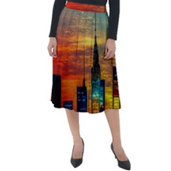 New York City Skyline Usa Classic Velour Midi Skirt  by Ndabl3x