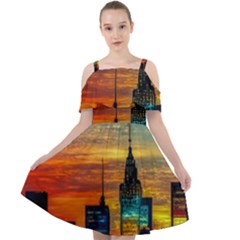 New York City Skyline Usa Cut Out Shoulders Chiffon Dress by Ndabl3x