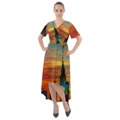 New York City Skyline Usa Front Wrap High Low Dress by Ndabl3x