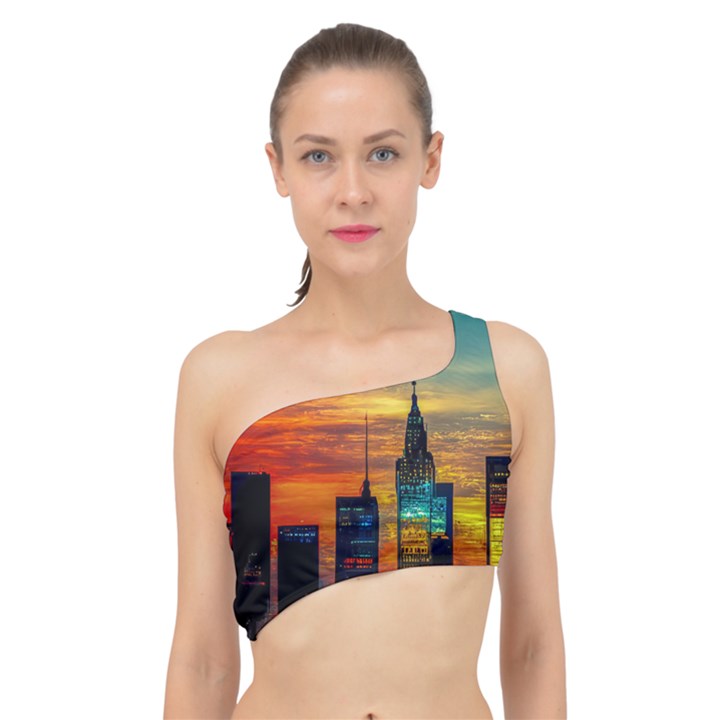 New York City Skyline Usa Spliced Up Bikini Top 