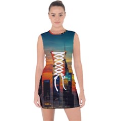 New York City Skyline Usa Lace Up Front Bodycon Dress by Ndabl3x