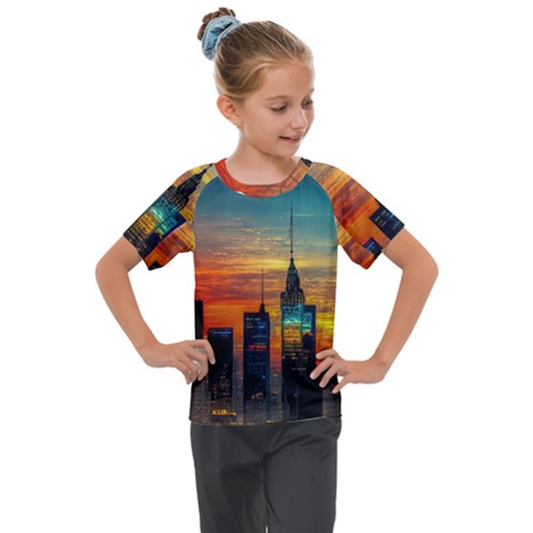 New York City Skyline Usa Kids  Mesh Piece T-shirt by Ndabl3x