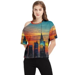 New York City Skyline Usa One Shoulder Cut Out T-shirt by Ndabl3x