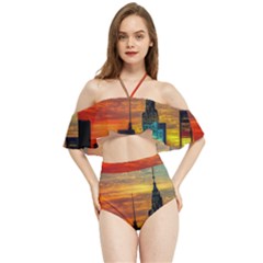 New York City Skyline Usa Halter Flowy Bikini Set  by Ndabl3x