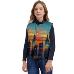 New York City Skyline Usa Kid s Button Up Puffer Vest	 by Ndabl3x