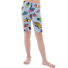 Fish Ocean Sea Water Diving Blue Kids  Mid Length Swim Shorts by Ndabl3x