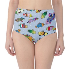 Fish Ocean Sea Water Diving Blue Classic High-waist Bikini Bottoms by Ndabl3x