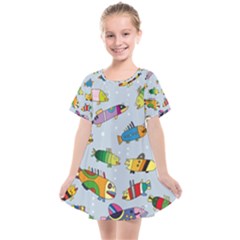 Fish Ocean Sea Water Diving Blue Kids  Smock Dress by Ndabl3x