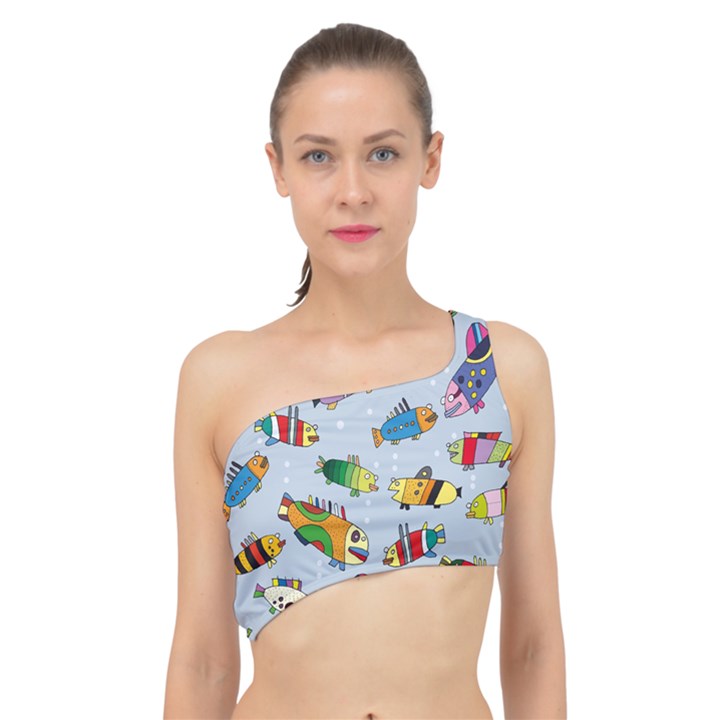 Fish Ocean Sea Water Diving Blue Spliced Up Bikini Top 