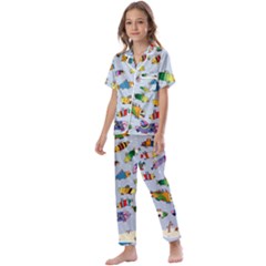 Fish Ocean Sea Water Diving Blue Kids  Satin Short Sleeve Pajamas Set by Ndabl3x